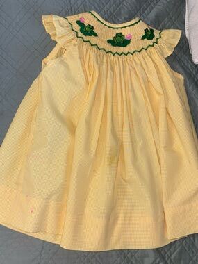 Yellow Smocked Frog Gingham Kids Dress Wish Upon a Star size tag 1 ,